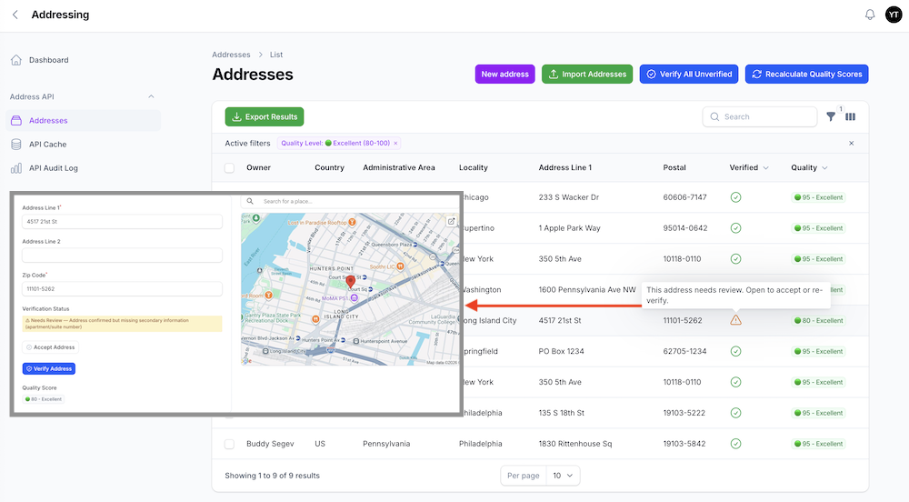 Listing with Needs Review inset